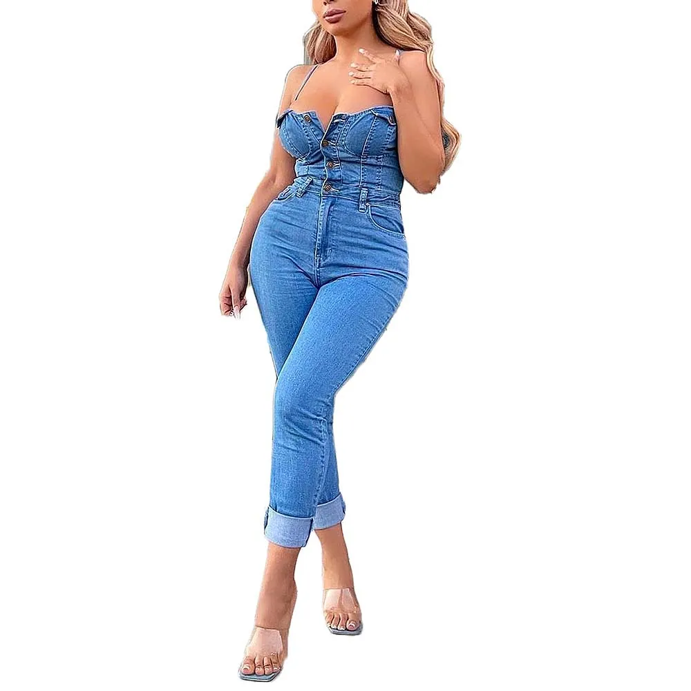 

Женский джинсовый комбинезон с эффектом пуш-ап, большие эластичные облегающие брюки-карандаш с завышенной талией, модель 3XL на весну, лето и ...