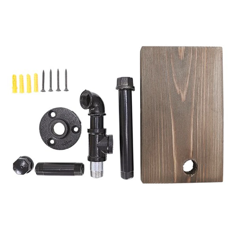 

Toilet Roll Holder Multifunction Retro-Styled Iron Pipe Wall Mount Paper Towel Rack with Wooden Storage Shelf Retro Bathroom Rac