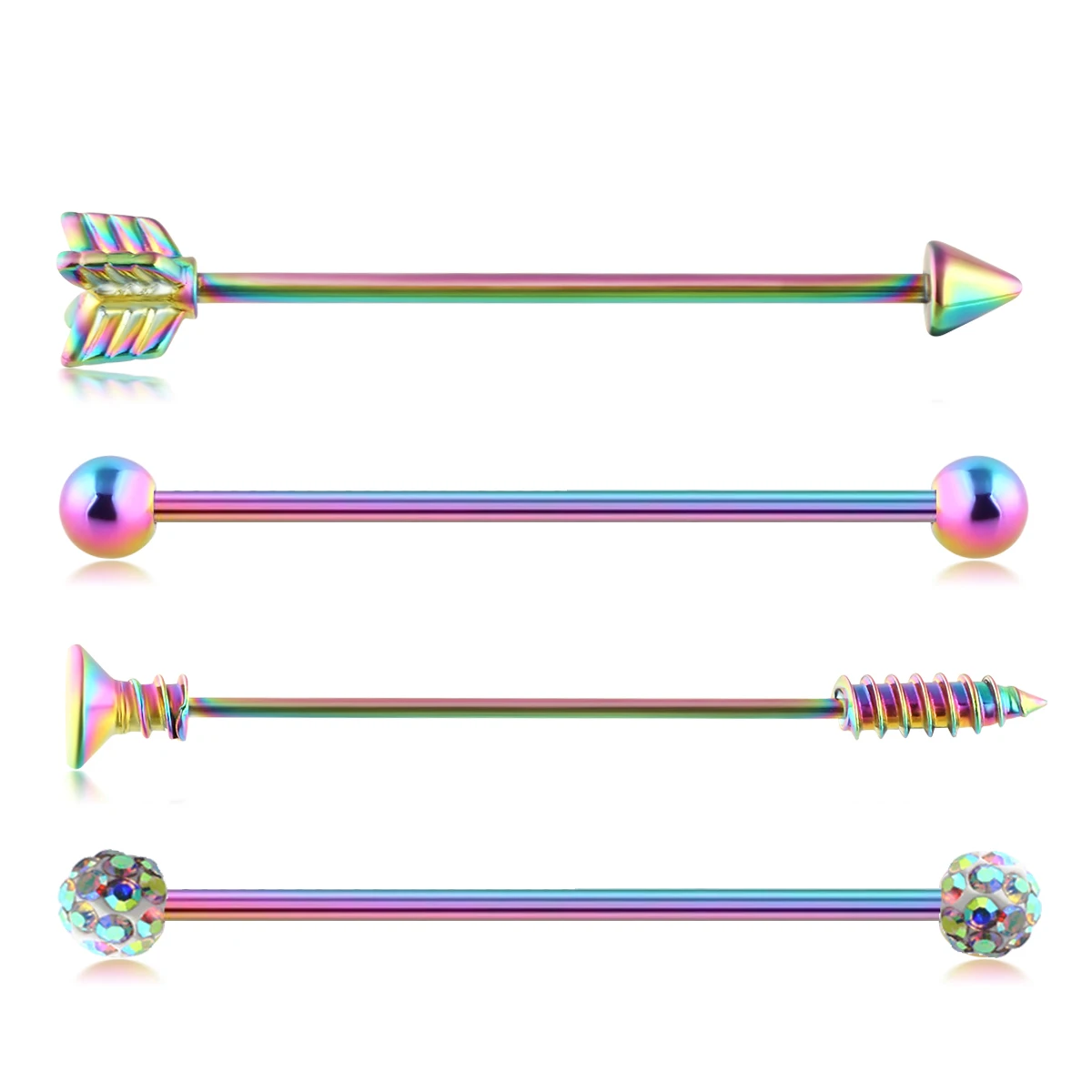 rainbow 4pcs TIANCIFBYJS 14 г 1-8 шт нержавеющая сталь промышленные серьги-гантели сердце стрелка радуга ушной хрящ хеликс-раковины пирсинг ювелирные изделия - Окраска металла: rainbow 4pcs