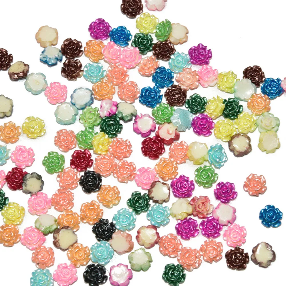 100 шт./пакет Разноцветные Украшения для дизайна ногтей с белыми розами 3D