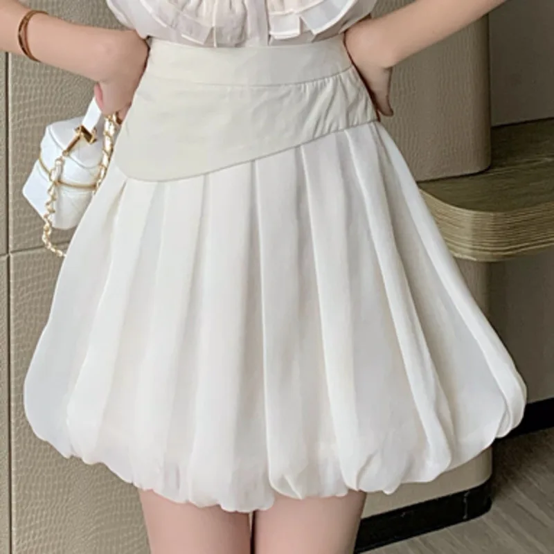 

French Vintage Two Piece Sets Women Lapel Ruffled Button Down Short-sleeve + Waist Mini Skirts Suits 2021 Summer Ensembles Femme