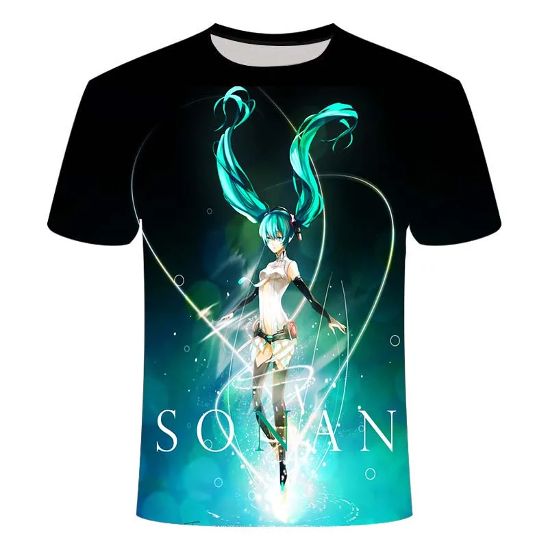 Лето 2020 новая футболка с короткими рукавами Милая 3D принтом Hatsune Miku для девочек