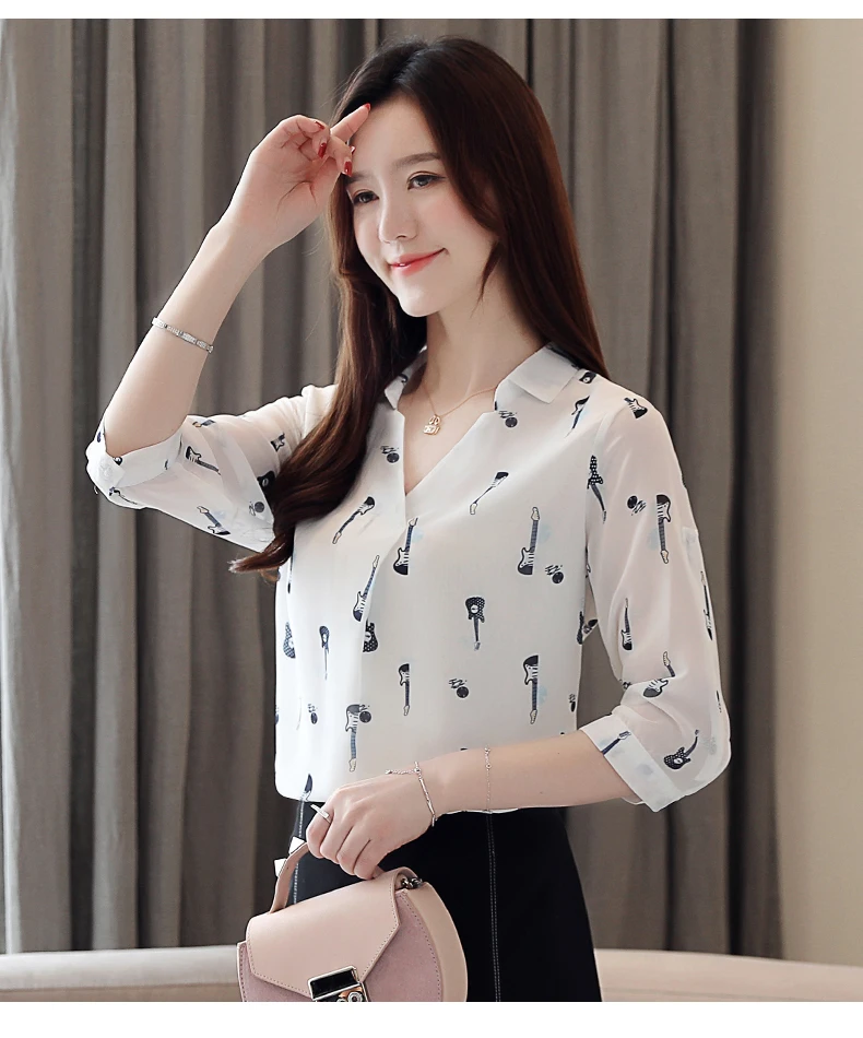 

Guitar Print Short Sleeve Chiffon Blouses for Women S M L XL 2XL
