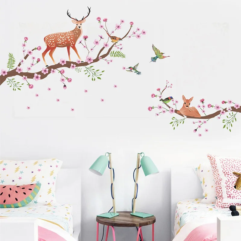 Большие сливы ветка Sika олень Настенный Декор Наклейки Съемный ПВХ обои домашний