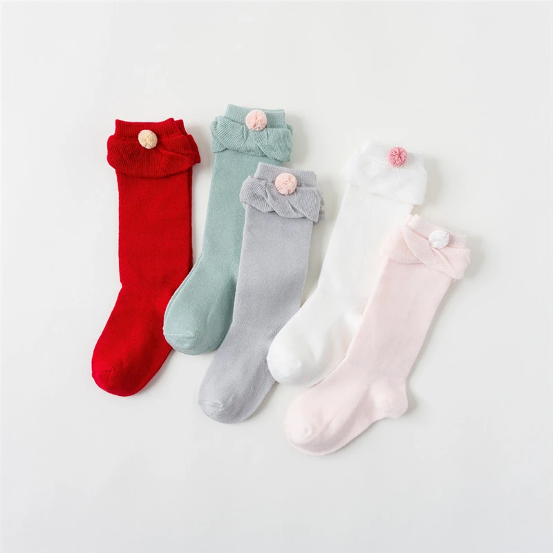 

Wecute Baby Girls Hair Ball Cotton Knee High Socks Newborn Leg Warmer Autumn Winter Long Socks Kids Soft Cotton Socks For 0-3Y