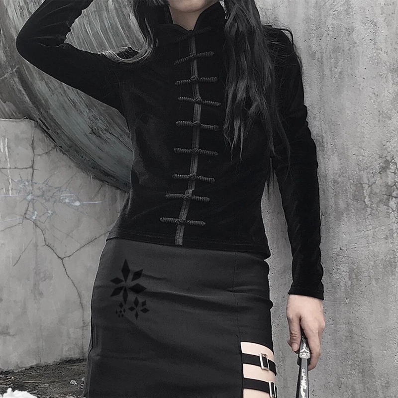 Китайская женская футболка со стоячим воротником с молнией сзади длинным