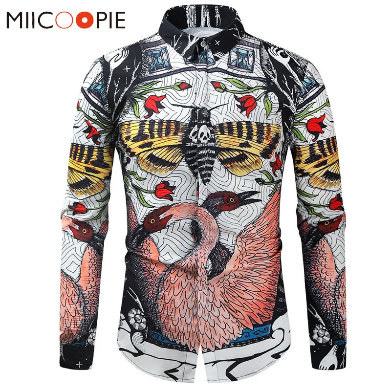 

Vintage Clothes Mens Shirts Longs Sleeve Bee Floral Printed Camisa Social Masculina Men Clothing 2021 Streetwear Chemise Tops