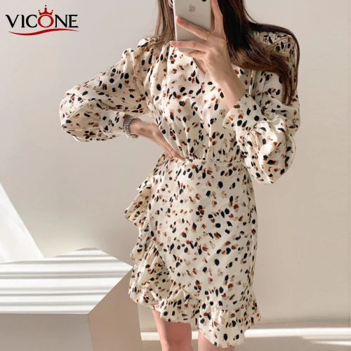 

VICONE Women Dresses Summer 2020 Sexy V Neck Floral Print Boho Beach Dress Ruffle Short Sleeve A Line Dress Wrap Sundress Robe