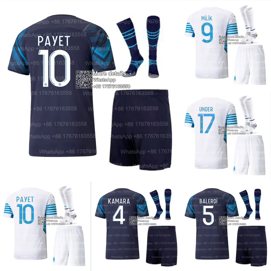 

21 22 Olympique De Marseille Maillot OM shirt Maillot De Foot 2021 2022 PAYET SAKAI KAMARA Football Aldult Set