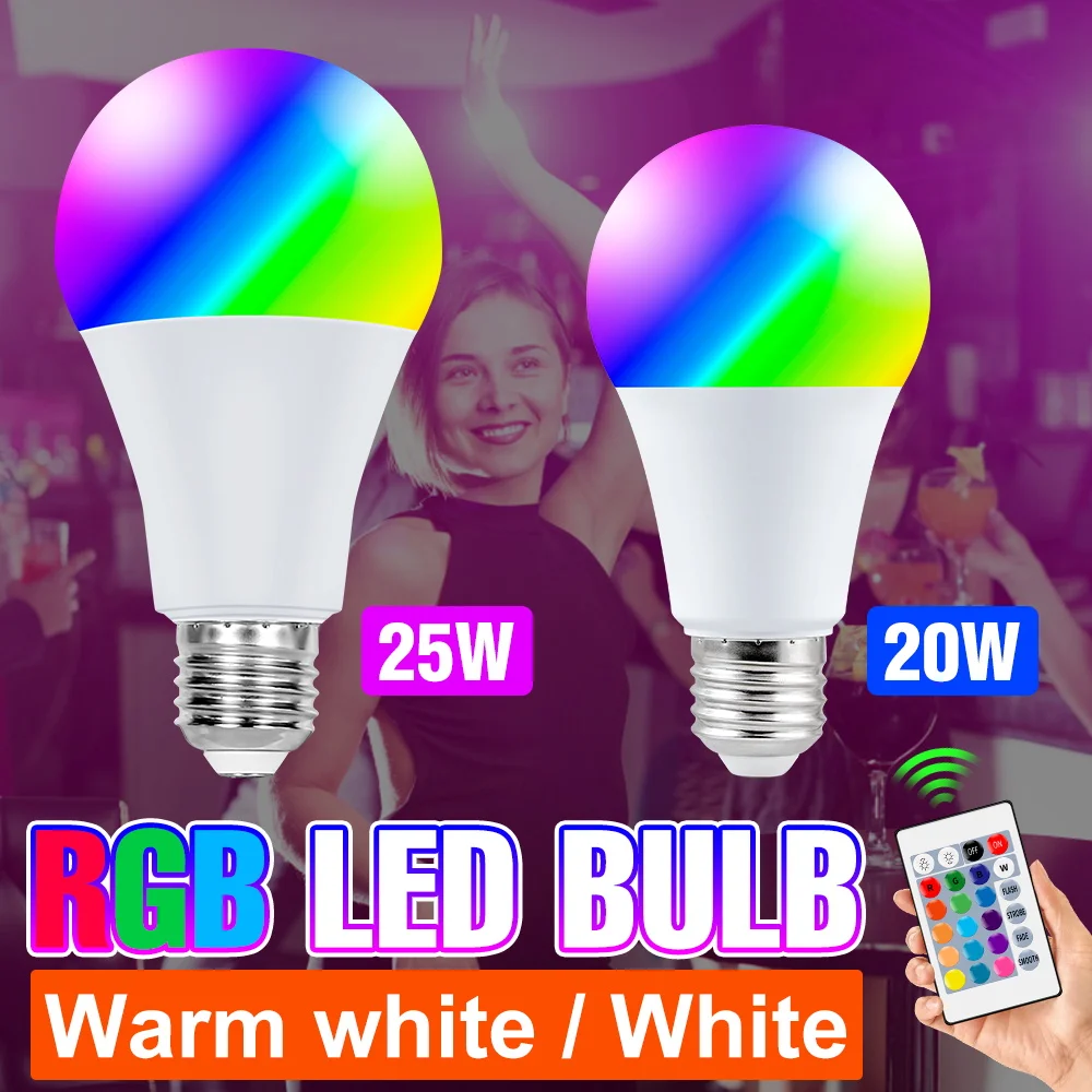 Bombilla LED inteligente RGB E27, foco de Color, iluminación de ambiente para...