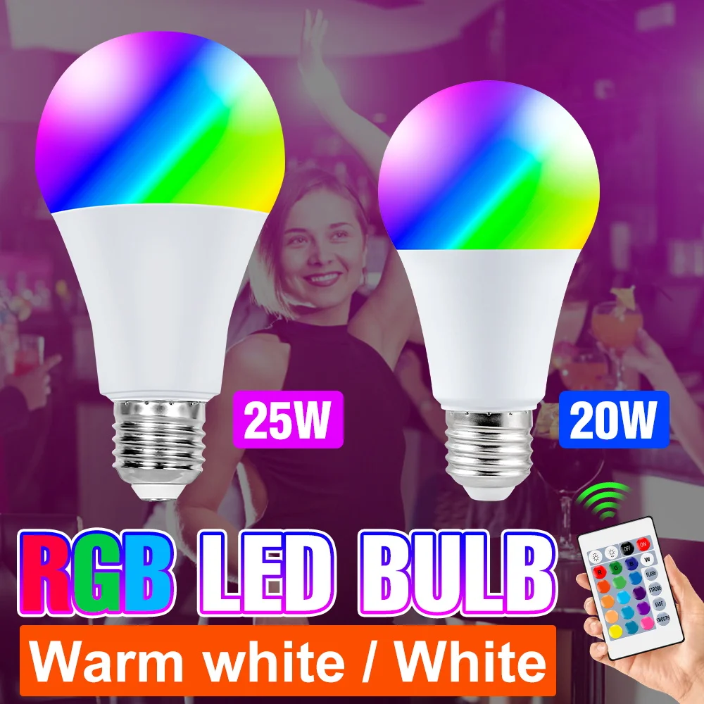 RGB-лампа E27 светодиодная лампа 220 В умная светильник ПА 20 Вт 25 цветная точечная