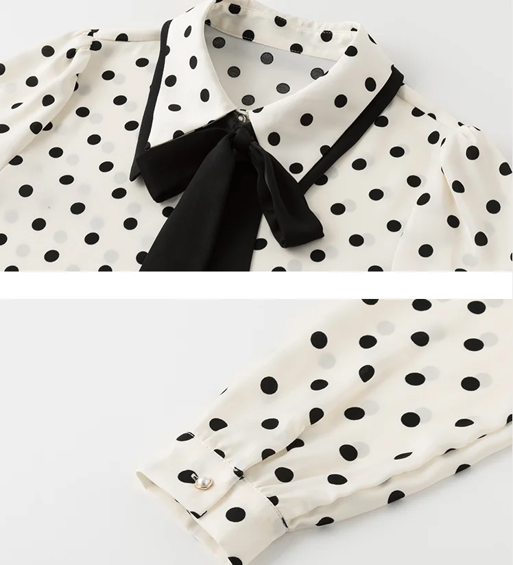 

Spring New Turn down collar Polka dot Bownot Women Tops Elegant Chiffon blouse long-sleeved Office lady shirt