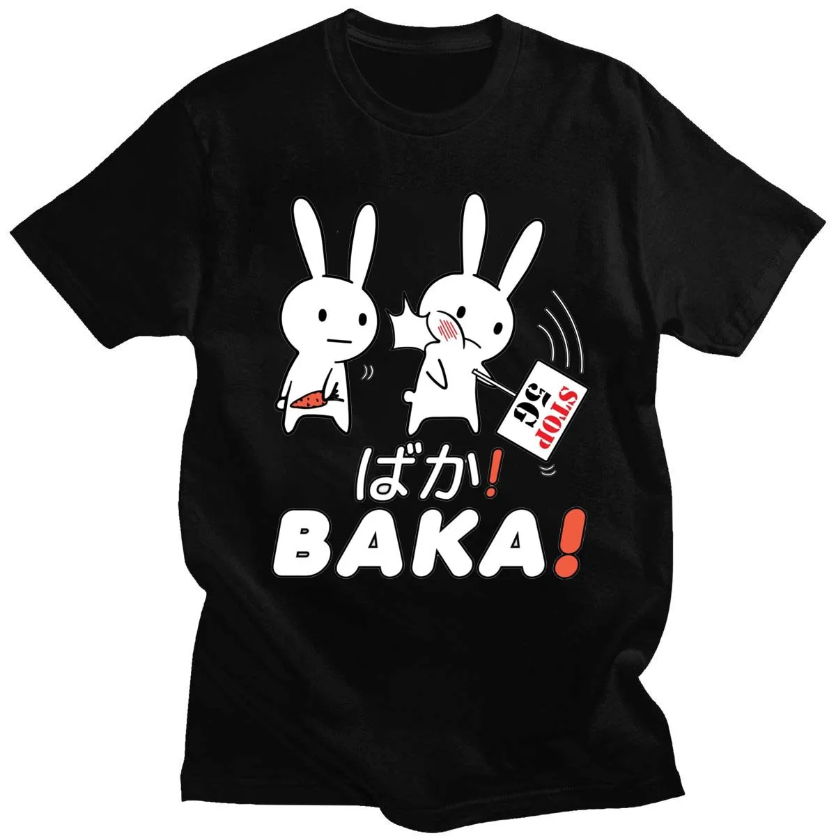 

Футболка Baka с изображением кролика, летняя женская футболка, уличная одежда в стиле Харадзюку, Мужская модная хлопковая Футболка с аниме пр...