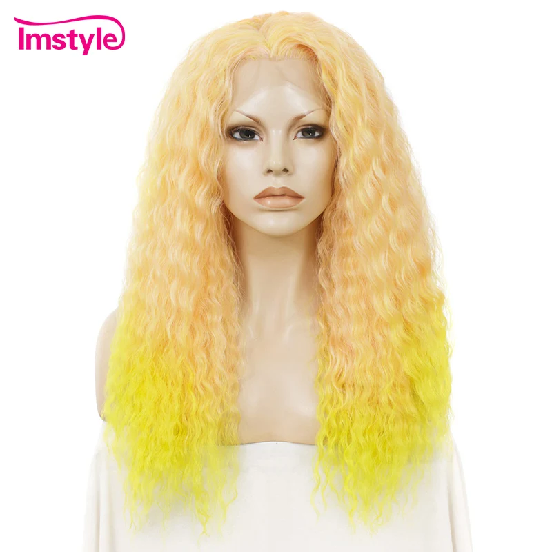 Imstyle Ombre оранжевый желтый кудрявый парик длинный синтетический фронта шнурка два