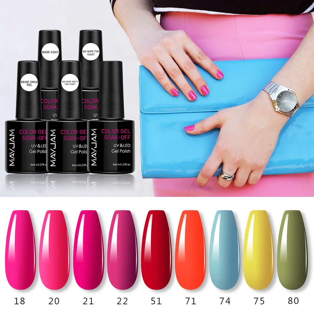 

8ml MAYJAM Nail Gel Polish Primer Nude Color Series Natural Red Gel Varnish No Wipe Top Coat Soak Off UV LED Nail Gel Lacquer