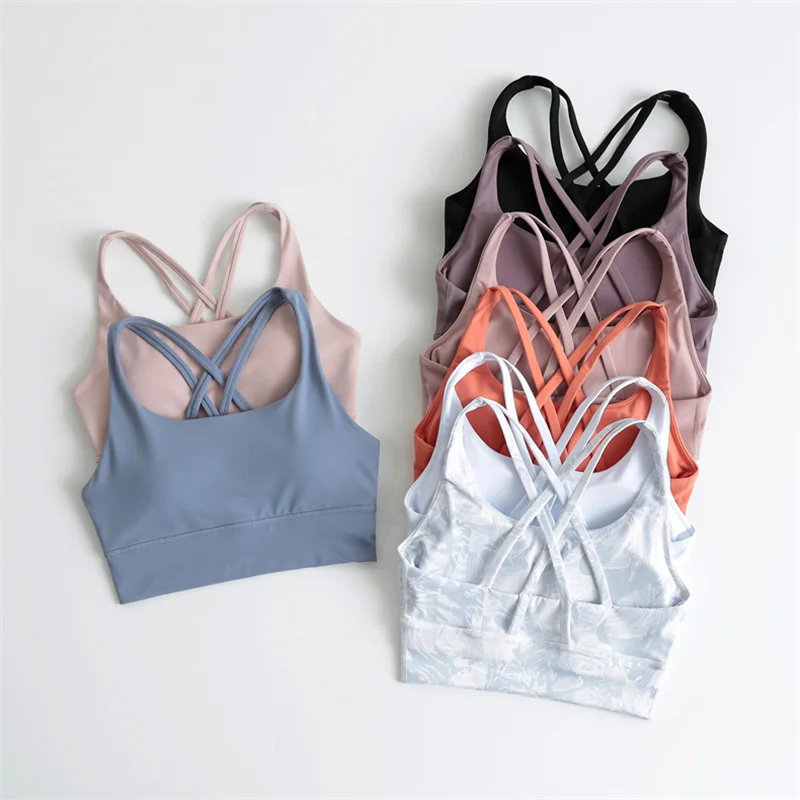 Nylon Feel Padded Workout Gym Sports Bras Top Women  Athletic Brassiere Fitness Yoga Bra Tops