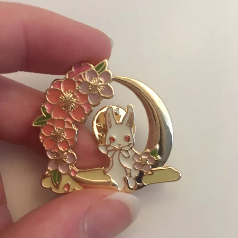 

Beautiful Cute Eclipses Blossom Bunny Hard Enamel Pins Pastel Cherry Blossoms Brooches Backpack Hat Bag Collar Lapel Badges