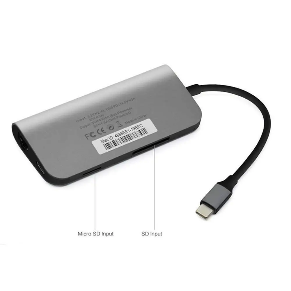 Тип c концентратор 8 в 1 премиум USB C адаптер к HDMI с Ethernet MicroSD/SD карты чтения и