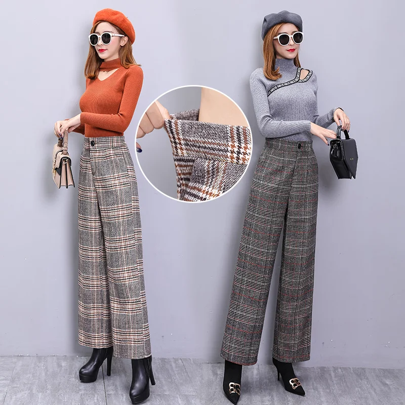 2019 осень и зима новые женские модные Свободные повседневные Клетчатые Шерстяные