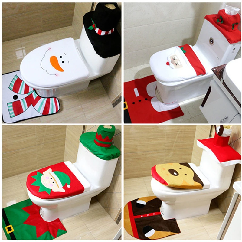 3Pcs/set Christmas Decorations For Home Bathroom Decorations Santa Claus Snowman Elk Toilet Bowl Decor New Year Decor Christmas