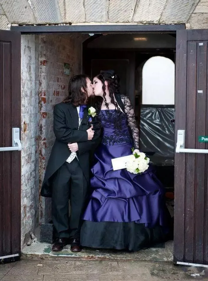 2021 свадебное платье черный и фиолетовый Длинные свадебные платья с длинными