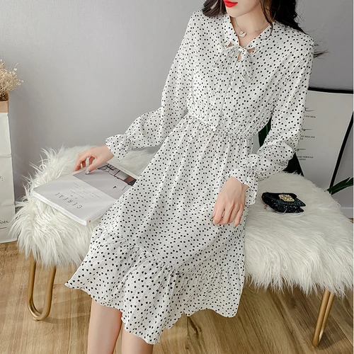 Женское винтажное платье-миди TingYiLi шифоновое платье с длинным рукавом бантом и