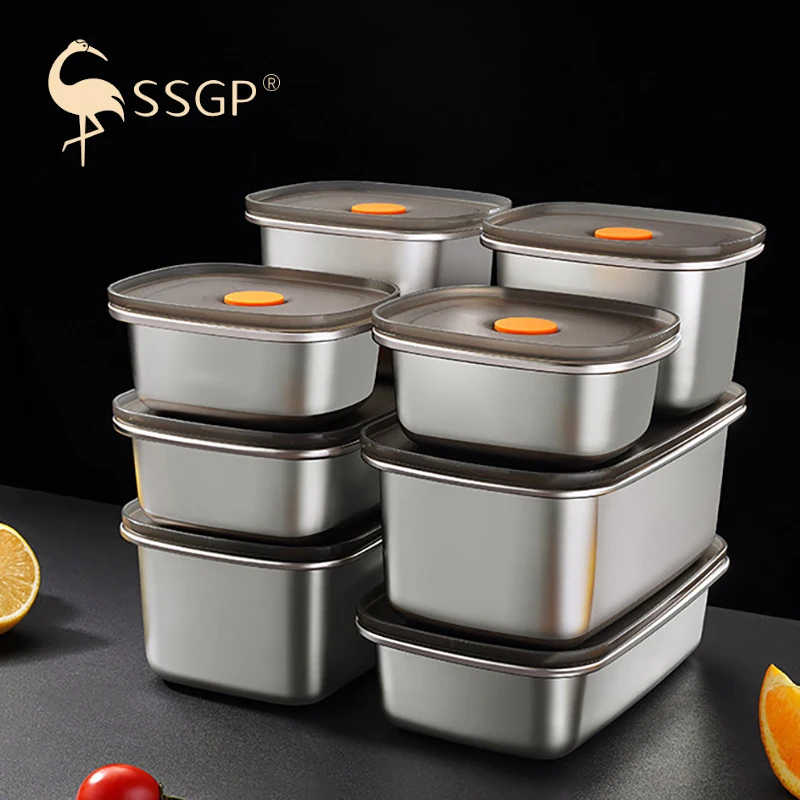 

SSGP Kitchen Fridge Organizer Storage Box Lid Refrigerator Food Pantry Drawer Stainless Steel Meal Prep Containers Tools in Oven