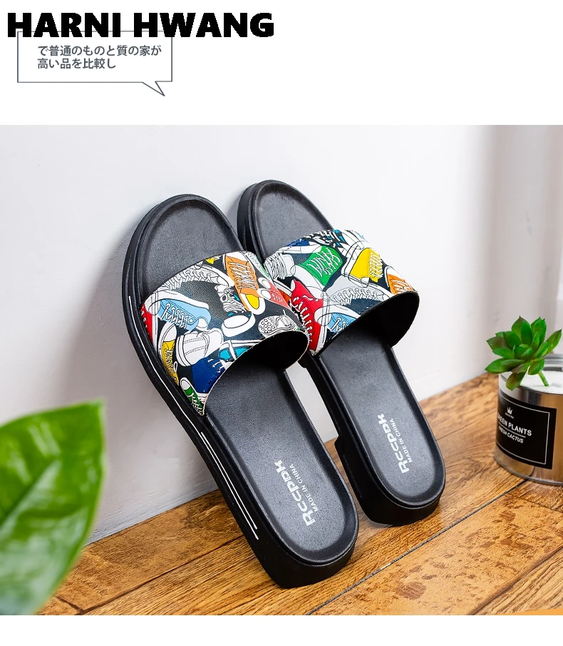 

2021 Men'S Summer New EVA Lightweight Beach Non-Slip Waterproof Youth Graffiti Breathable Home Casual Sandals rubber tongs homme