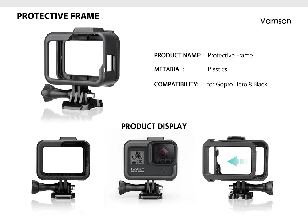 Vamson для экшн-камеры GoPro, комплект аксессуаров, водонепроницаемый чехол, набор для Go Pro Hero 8, черный аксессуар для экшн-камеры VS156