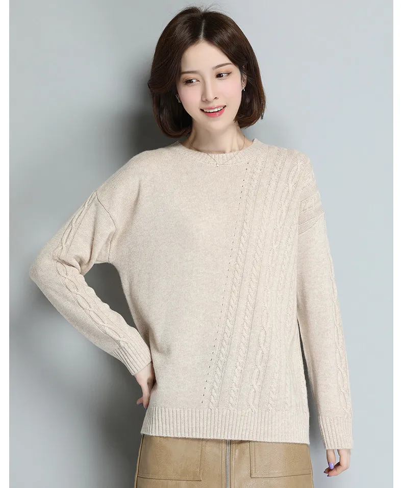 XJXKS Round neck long sleeve women sweater autumn winter new large size comfortable cashmere knitted sweater women pullover