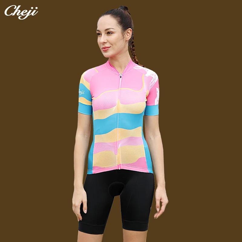 CHEJI Женская велосипедная майка с коротким рукавом быстросохнущая высокая