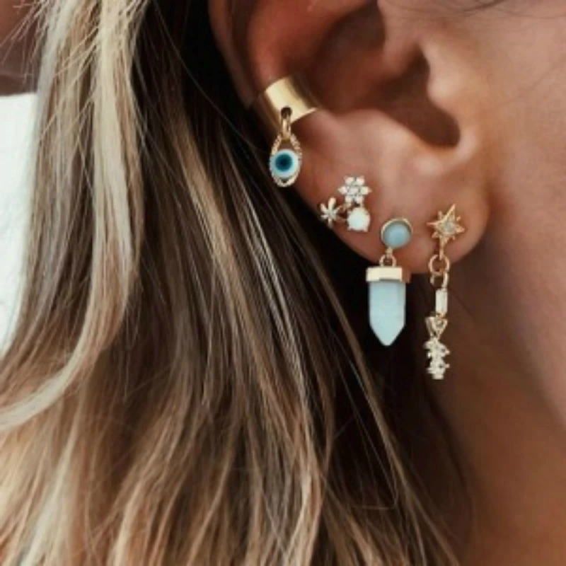 4 шт./компл. серьги гвоздики Модные украшения глаза с имитацией драгоценных