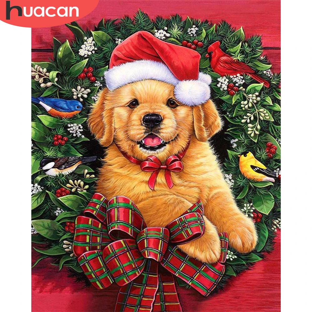 

HUACAN картина по номеру собаки Рождество расписанная вручную Настенная картина по номеру Рисование животных на холсте украшение для дома DIY