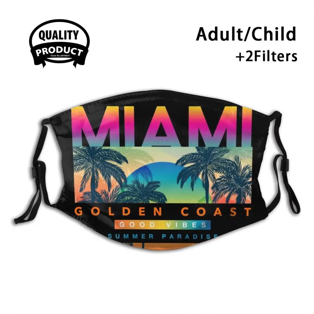 

Майами пляжные подарки футболка, я люблю Майами Флорида, Майами Футболка против пыли с фильтром для мужчин женщин моющиеся черные маски Май...