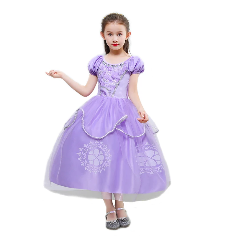 Purple  Princess Sofia Dress for Girl Kids Cosplay Costume Puff Sleeve Layerd Dresses Child Party Birthday Sophia Fancy Costumes