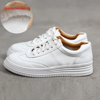 fashion white split leather women chunky sneakers white shoes lace up platform women casual shoe