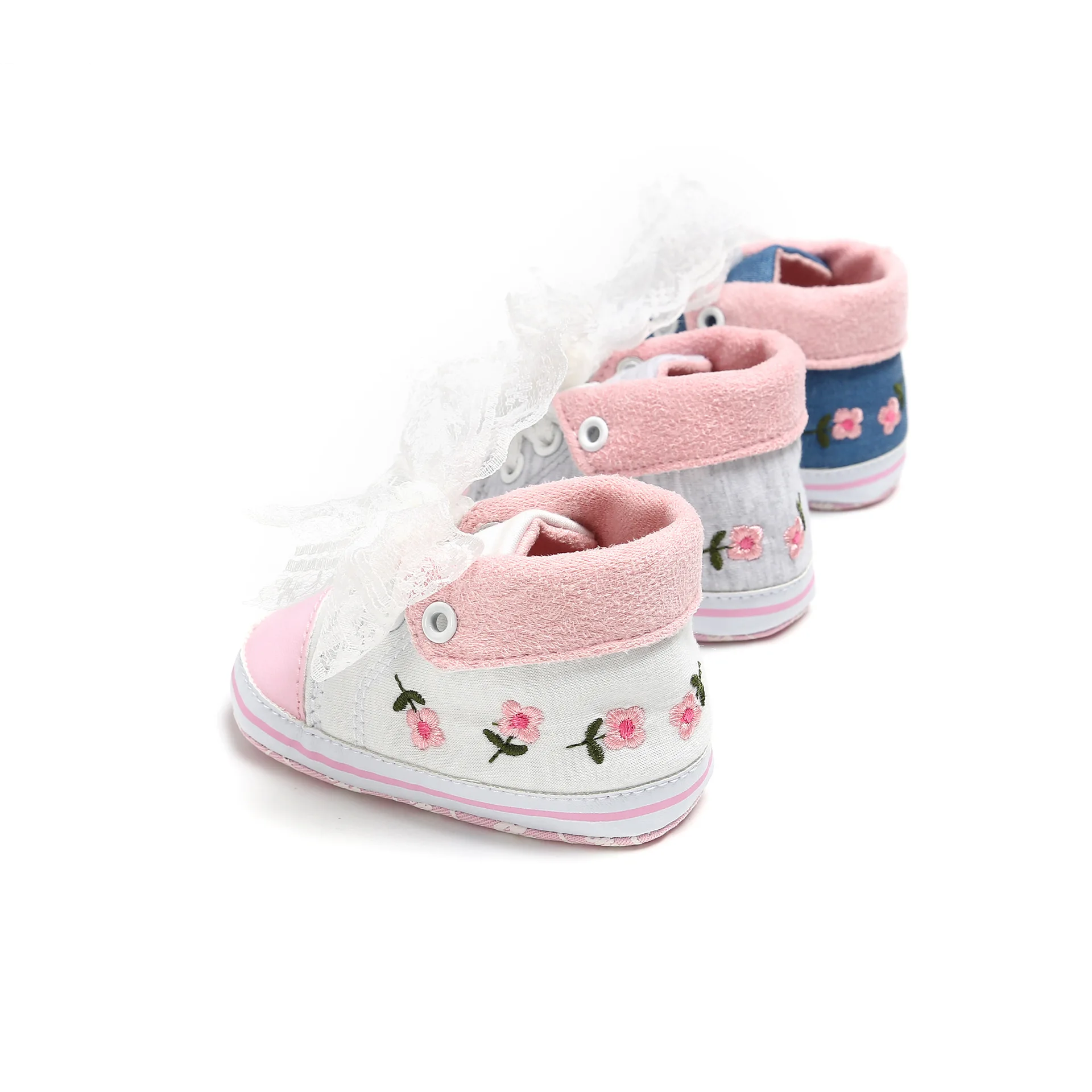 

New 2021 Newborn Shoes Sports Soft Soled Walking Shoes Spring Style High Top Embroidered Princess Baby Girl Shoes