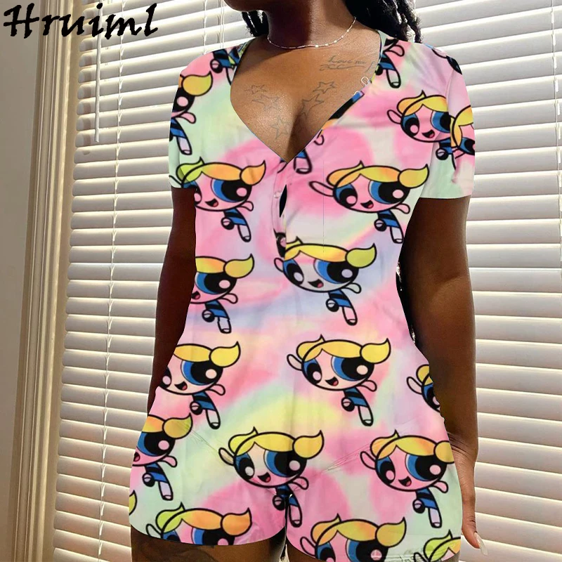 

Комбинезон Женская летняя обувь 2020 с принтом с коротким рукавом, v-образным вырезом и шорты брюки женский комбинезон повседневные свободные...