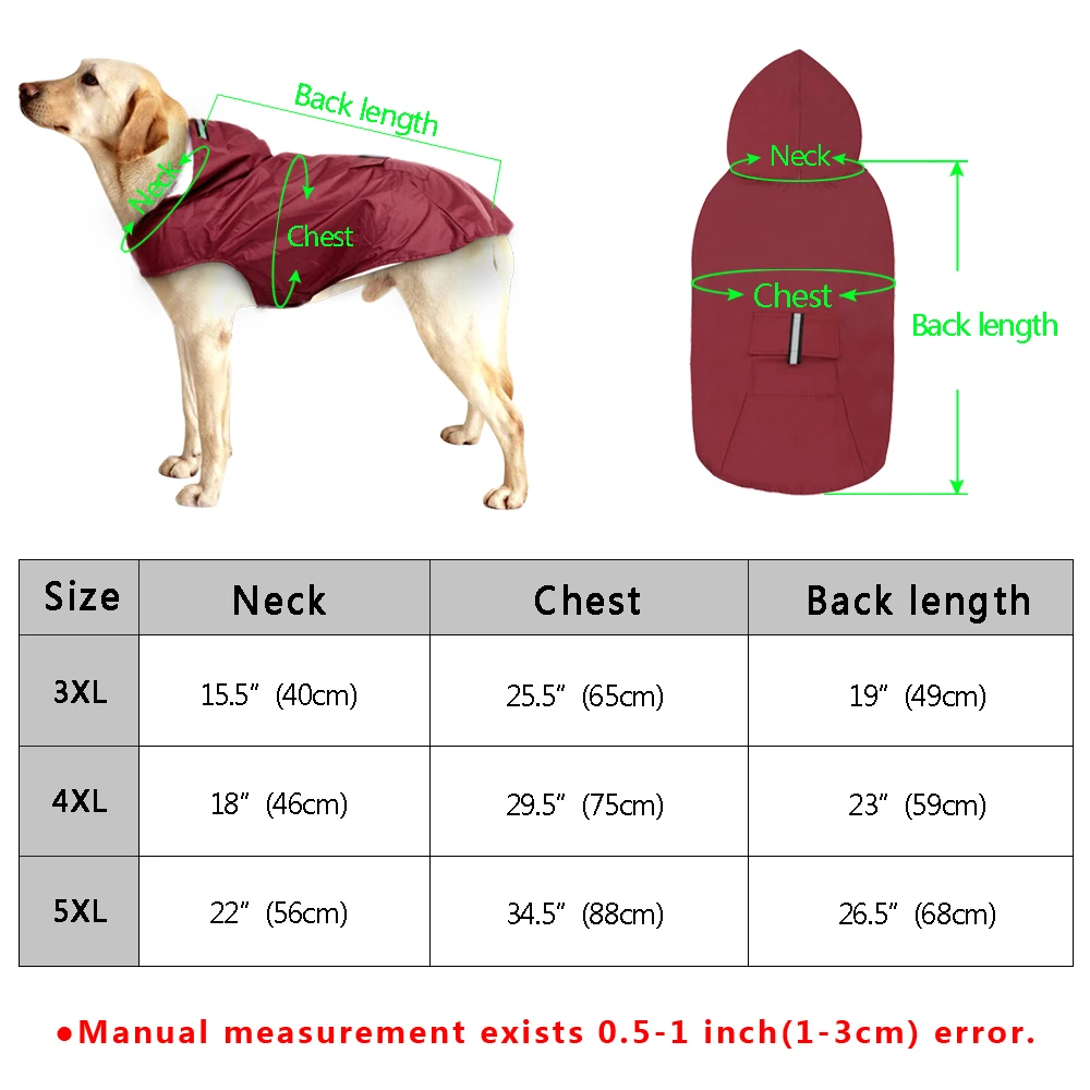

Pet Large Dog Raincoat Waterproof Big Dog Clothes Outdoor Coat Rain Jacket For Golden Retriever Labrador Husky Big Dogs 3XL-5XL