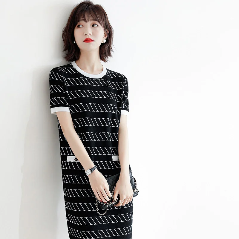 Женское жаккардовое платье в стиле ретро Элегантное трикотажное с коротким