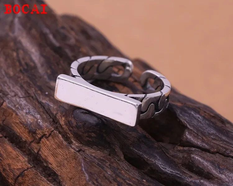 

S925 Sterling Silver Jewelry Personality Glossy Peace Pattern Creative Popular Men's and Women's Rings