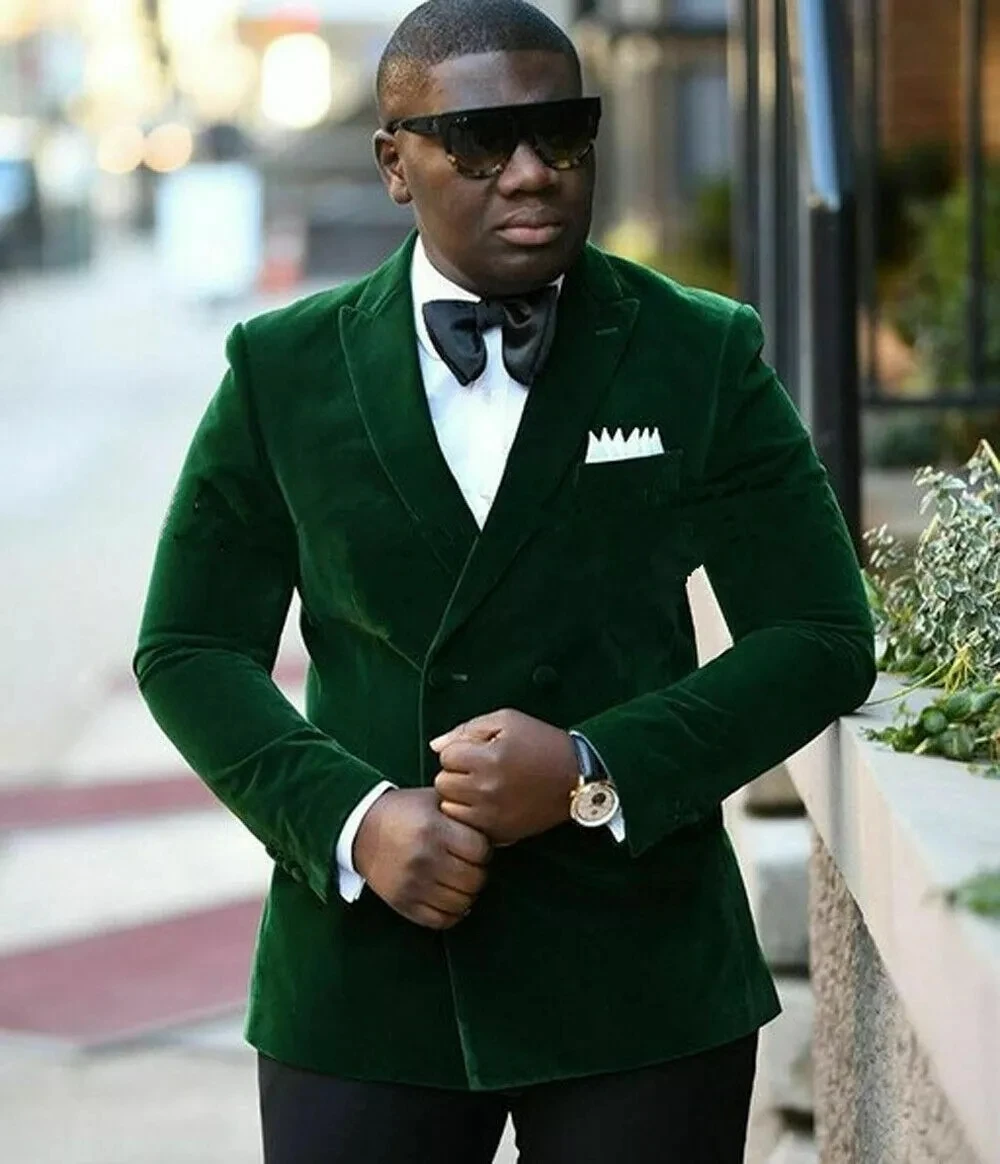 One Jacket Green Velvet Mens Suit Tailored Fit Wedding Groom Peaked Lapel Party Tuxedo Double Breasted Mens Blazer Peaked Lapel