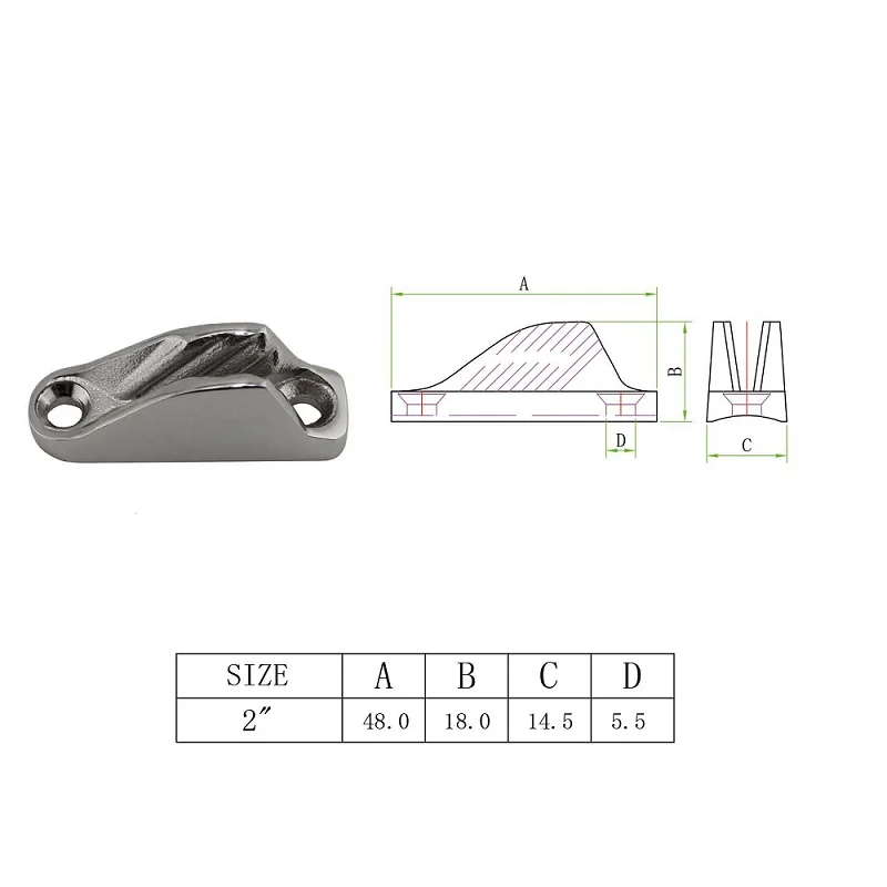 

1PC Marine Boat Clam Cleat 316 Stainless Steel 18x48mm Mirror Polish Sailing Boat Cam Cleat Yachting Accessories