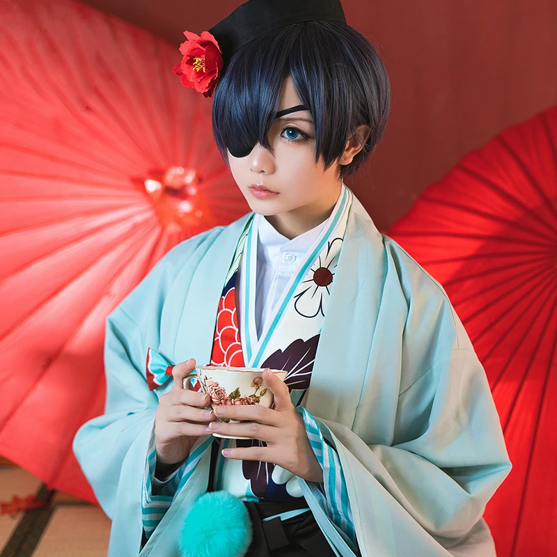 New Anime Black Butler Cosplay Costume Ciel Phantomhive Halloween Clothes Female Costumes Kimono Dress Set With Hat |