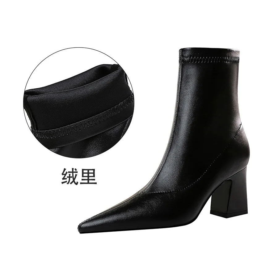 

Top quality full genuine leather shoes women Ankle boots zip square heels Chelsea boots dress shoes woman Zapatos De Mujer