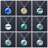 sea animals silver plated necklace shark turtle starfish dolphin glass cabochon pendant necklace for daughters girlfriend gifts