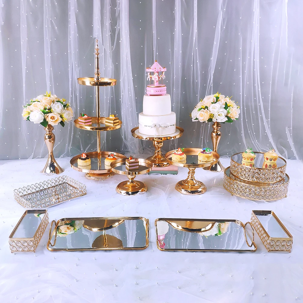 Juego de soportes para Tartas de boda, bandeja de cristal de estilo europeo para cupcakes, soporte de Metal para Tartas, fiesta de vacaciones, 4-13 unids/set-2