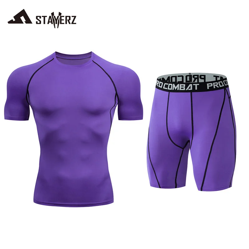 

Men's Running Set Gym T-shirt Pants Rashguard Tight Sport Set Men Compression Shirts Fitness Bodybuilding Clothing