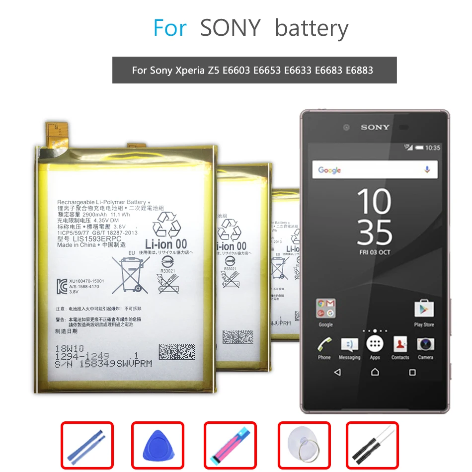 

Free Tools Battery LIS1593ERPC For Sony Xperia Z5 E6633 E6653 E6603 E6683 Genuine Phone Battery 2900mAh Batteries