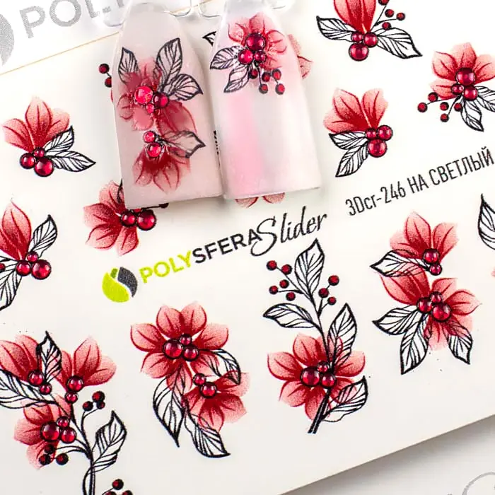 Слайдеры для ногтей 3Dcr-246 Акварель со стразами PolysferaSlider наклейки ногтей. Весна